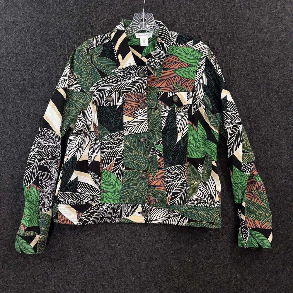 Cynthia Rowley Jacket Women's Medium Tropical Floral Print Linen Button Pockets